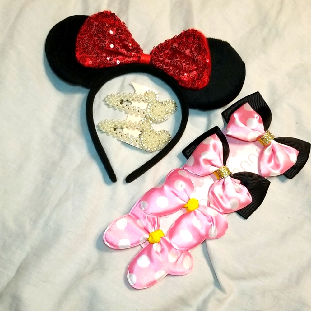 MOUSE EAR BLING LOT OF 7 HIGH QUALITY MOUSE EAR THEMED HAIR CLIPS BOWS SEQUINS